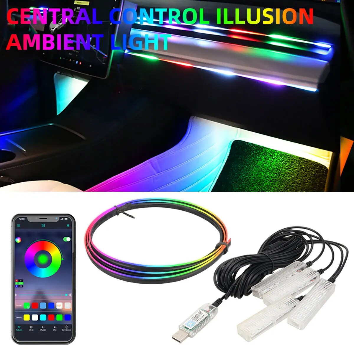 Led Ambient Interior Car Lights App Control - Lumière de pied ambiante intérieure de