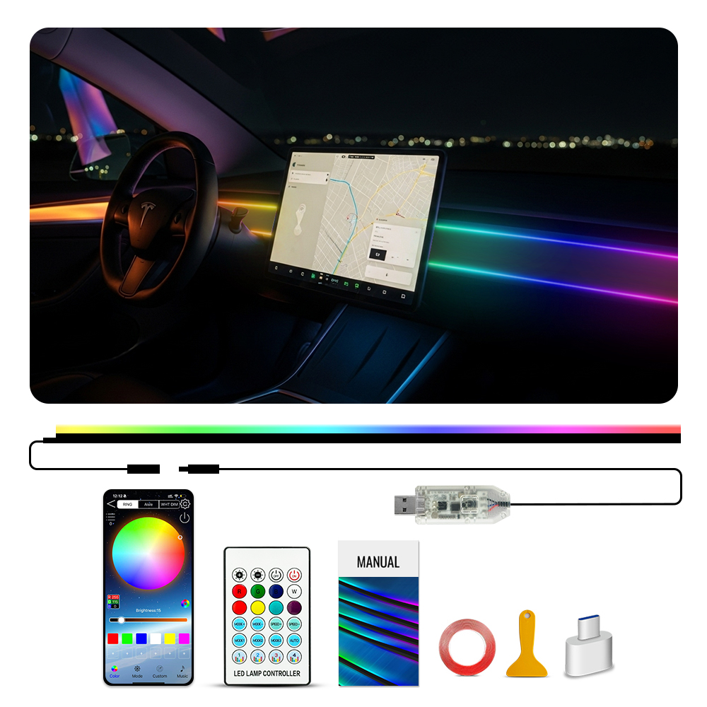 Led Ambient Interior Car Lights App Control - 110cm APP télécommande Led voiture lumière