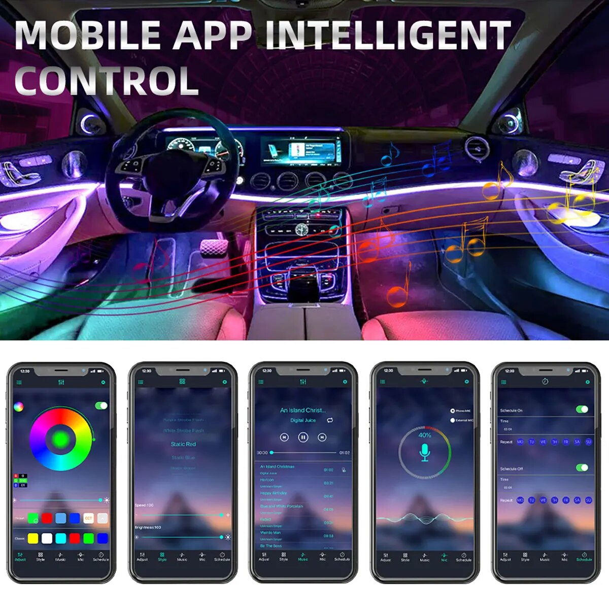 Lumière de pied ambiante intér - Led Ambient Interior Car Lights App Control avis et prix